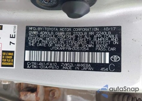 2017 Toyota Prius Prime Plus z USA, uszkodzony, nr VIN JTDKARFP8H3057054